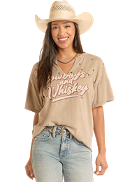 ROCK & ROLL WOMEN'S Graphic V-neck OLIVE T-Shirt