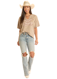 ROCK & ROLL WOMEN'S Graphic V-neck OLIVE T-Shirt