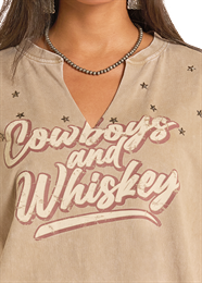 ROCK & ROLL WOMEN'S Graphic V-neck OLIVE T-Shirt