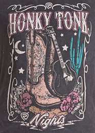 Rock and Roll Womens Black Honky Tonk Nights Graphic T-shirt