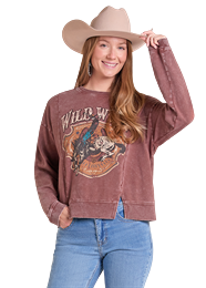 ROCK AND ROLL WOMENS WILD WEST Burgundy Graphic Pullover