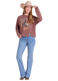 ROCK AND ROLL WOMENS WILD WEST Burgundy Graphic Pullover