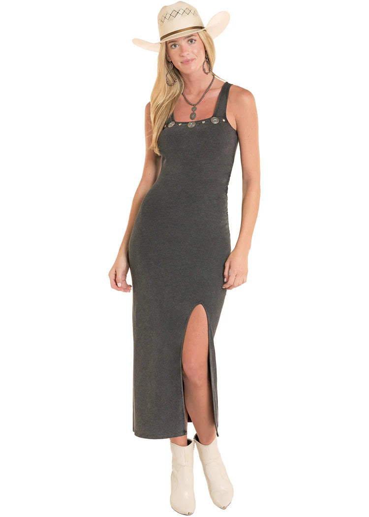 Rock & Roll Womens Black Concho Studded Rib Knit Dress