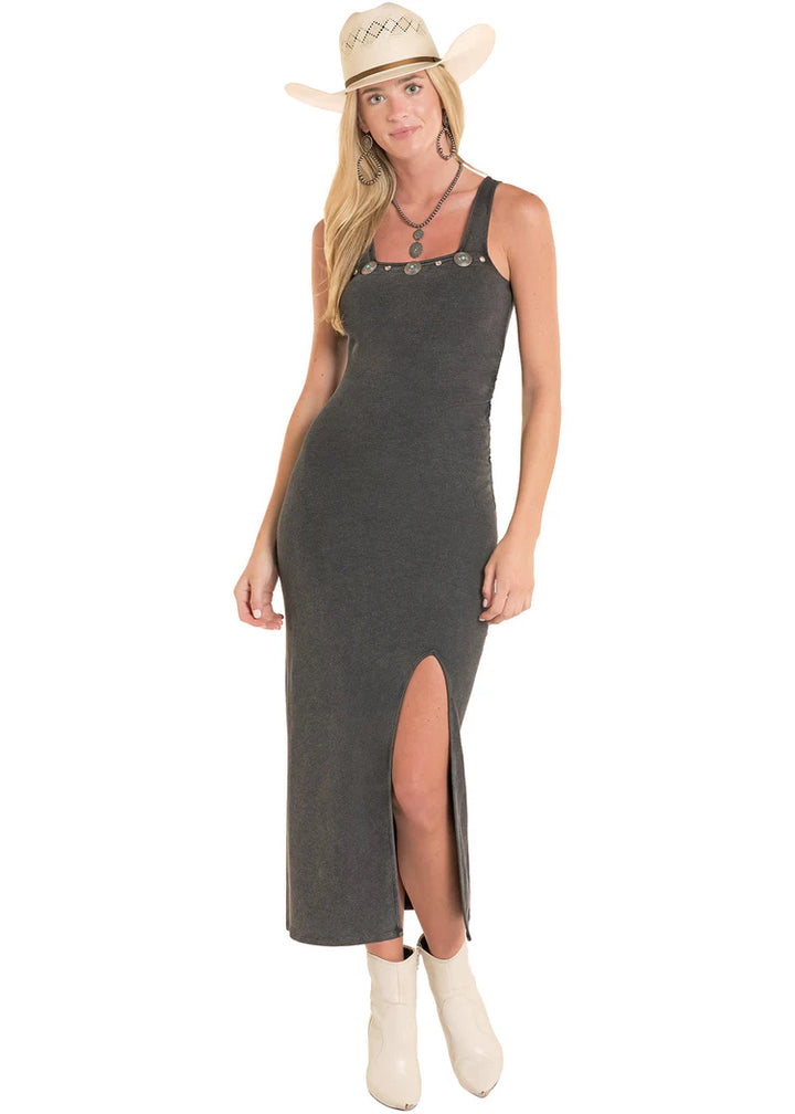 Rock & Roll Womens Black Concho Studded Rib Knit Dress