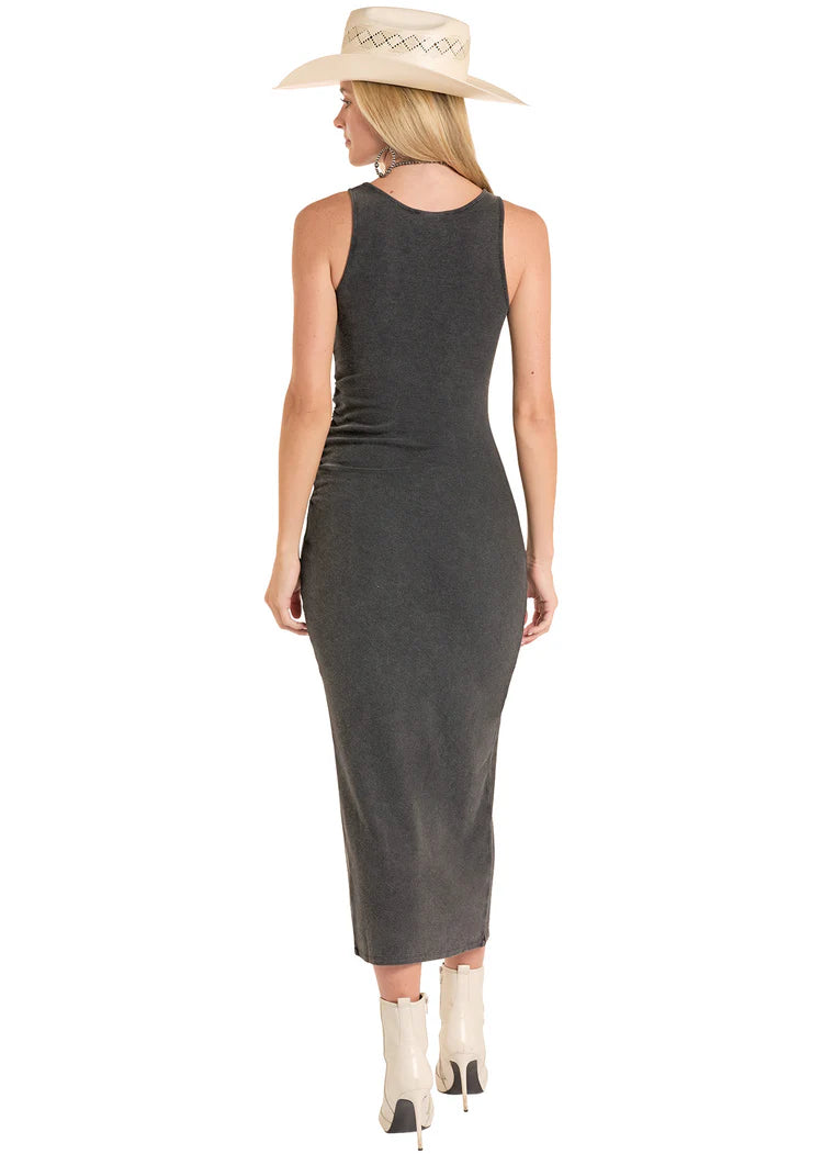 Rock & Roll Womens Black Concho Studded Rib Knit Dress