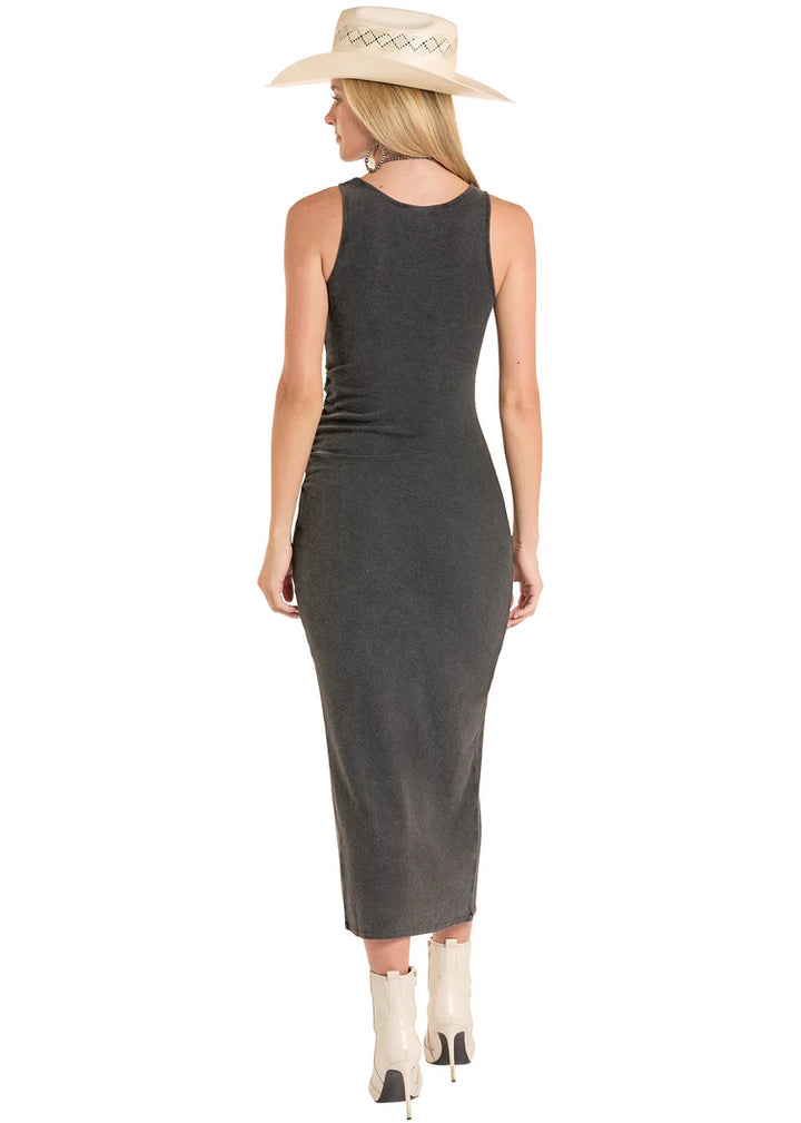 Rock & Roll Womens Black Concho Studded Rib Knit Dress