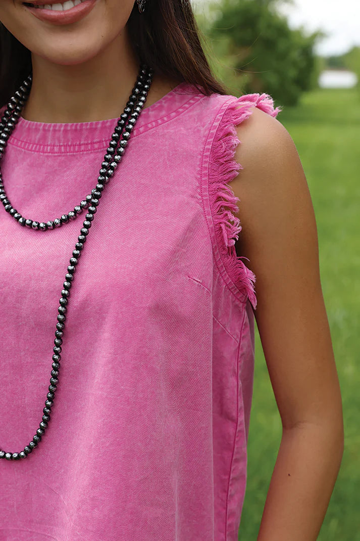 Cruel Girl Womens Concho Button Back Pink Sleeveless Raw Hem Tank Top