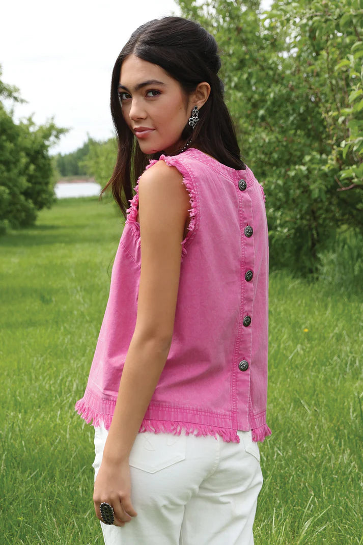 Cruel Girl Womens Concho Button Back Pink Sleeveless Raw Hem Tank Top