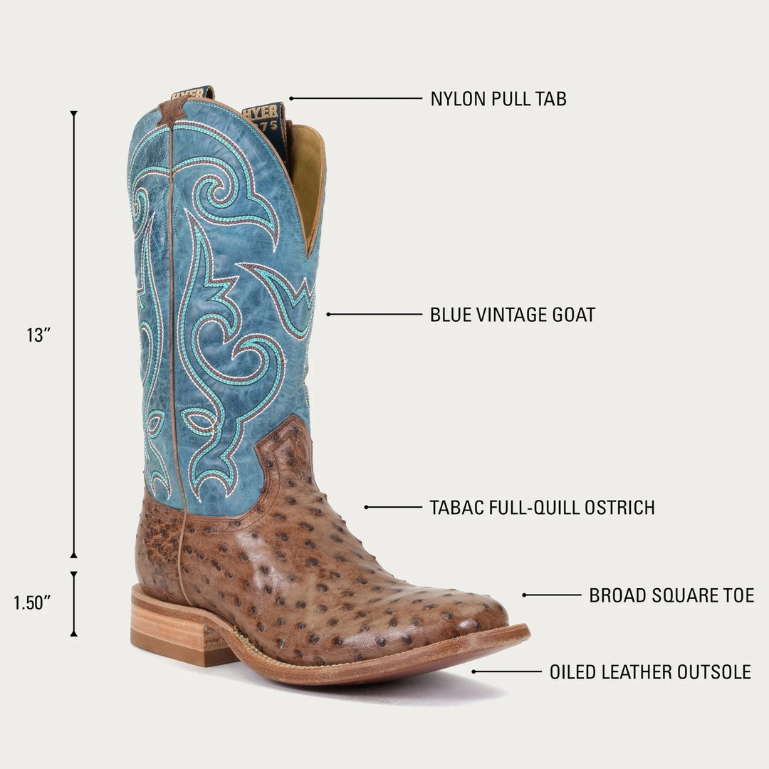 HYER MEN'S JETMORE FULL OSTRICH BLUE VINTAGE GOAT BOOTS