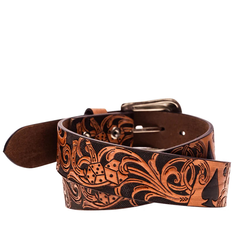 HOOEY MENS "GAMBLER" BROWN/BLACK FILIGREE BELT