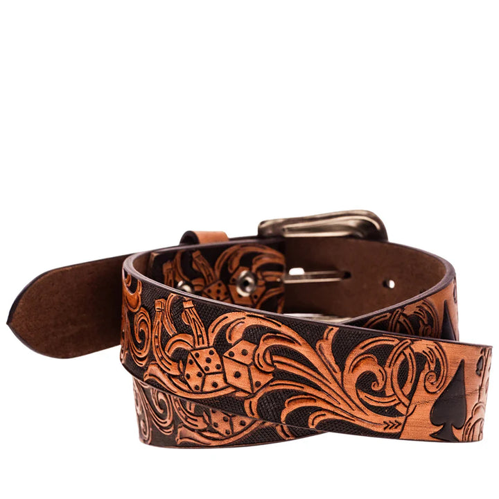 HOOEY MENS "GAMBLER" BROWN/BLACK FILIGREE BELT