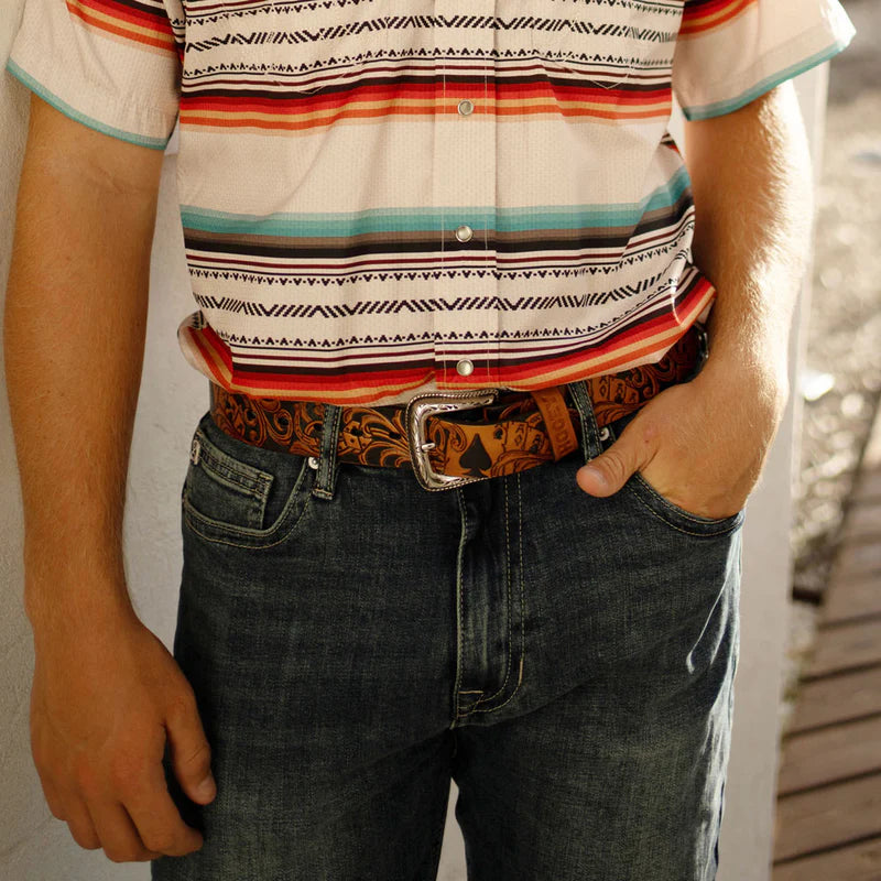 HOOEY MENS "GAMBLER" BROWN/BLACK FILIGREE BELT