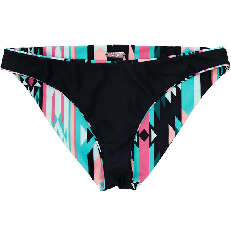 HOOEY WOMEN'S"THE RALLY" REVERSIBLE SWIMSUIT BOTTOMS MULTI-COLOR AZTEC & BLACK