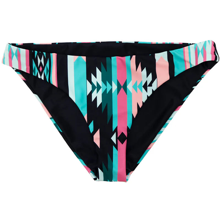 HOOEY WOMEN'S"THE RALLY" REVERSIBLE SWIMSUIT BOTTOMS MULTI-COLOR AZTEC & BLACK