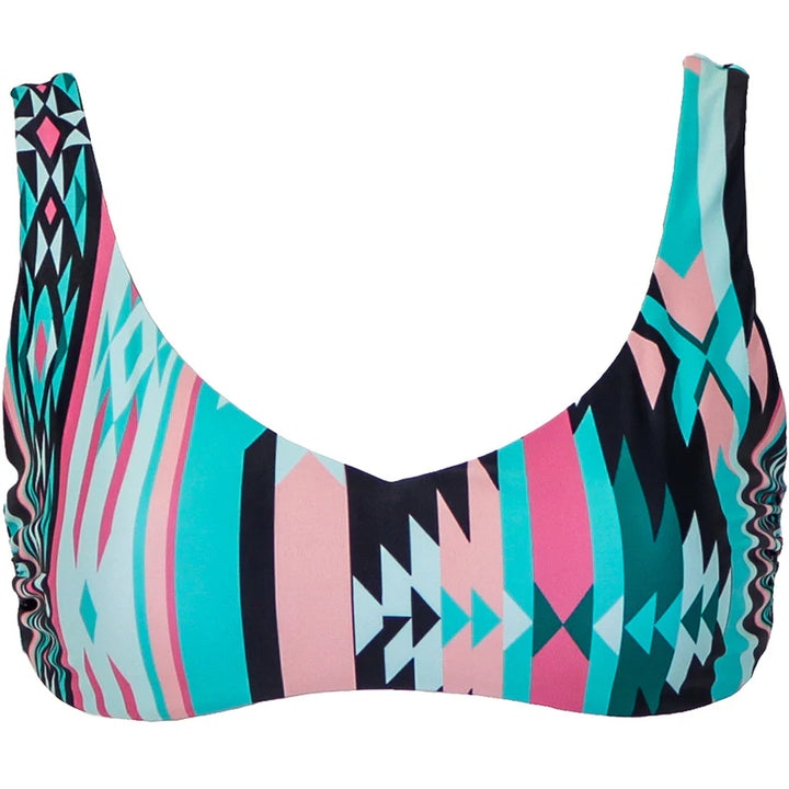 HOOEY WOMEN'S TOP"THE RAMPY" REVERSIBLE SWIMSUIT MULTI-COLOR AZTEC & BLACK