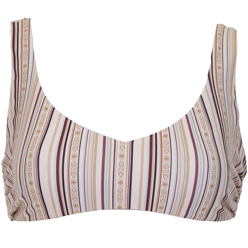 HOOEY WOMEN'S"THE RAMPY" REVERSIBLE SWIMSUIT STRIPES & TOOLED PATTERN SWIM TOP