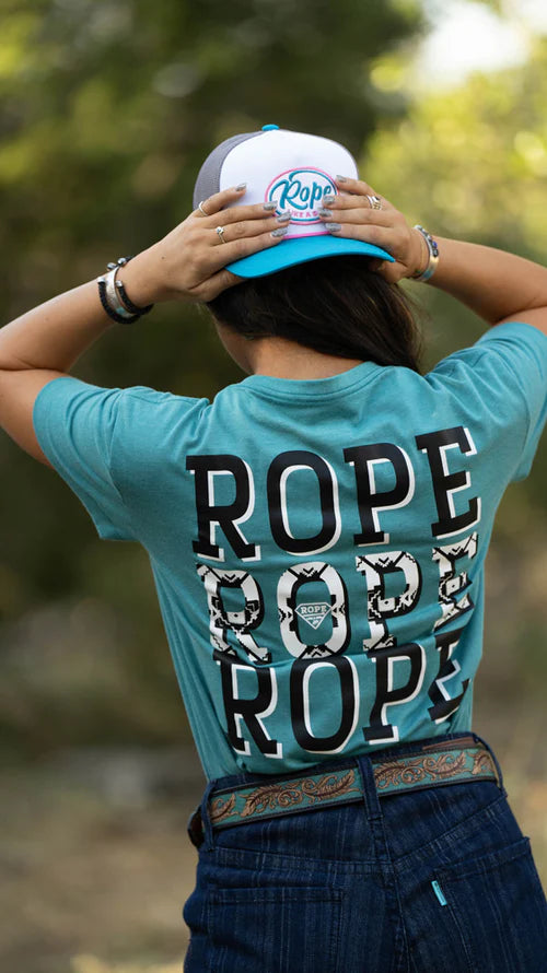 HOOEY WOMENS "ROPE ROPE ROPE" TEAL HEATHER T-SHIRT