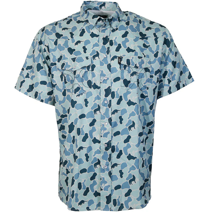 HOOEY MEN'S "SOL" SHORT SLEEVE PEARL SNAP BLUE CAMO SHIRT
