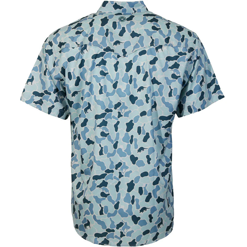 HOOEY MEN'S "SOL" SHORT SLEEVE PEARL SNAP BLUE CAMO SHIRT
