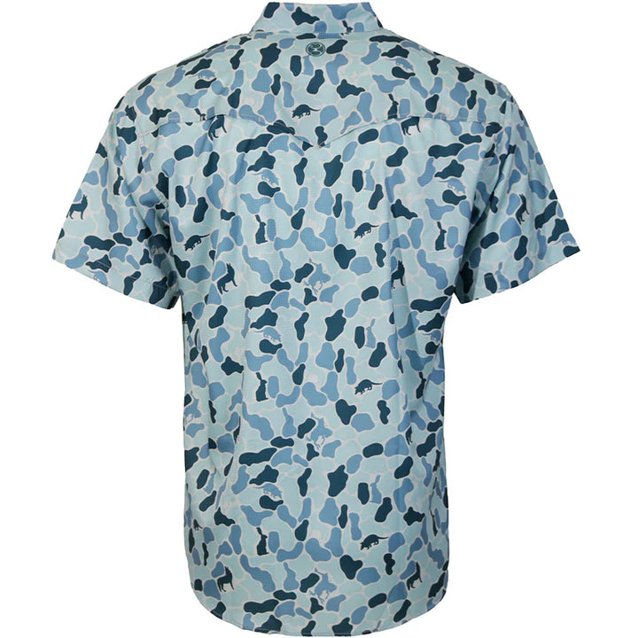 HOOEY MEN'S "SOL" SHORT SLEEVE PEARL SNAP BLUE CAMO SHIRT
