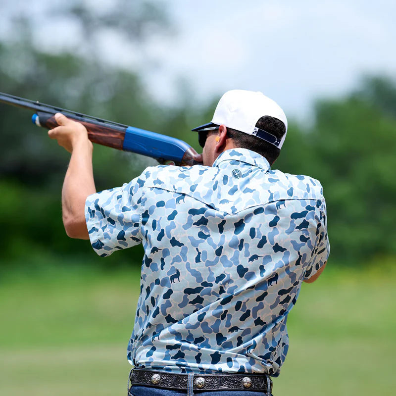 HOOEY MEN'S "SOL" SHORT SLEEVE PEARL SNAP BLUE CAMO SHIRT