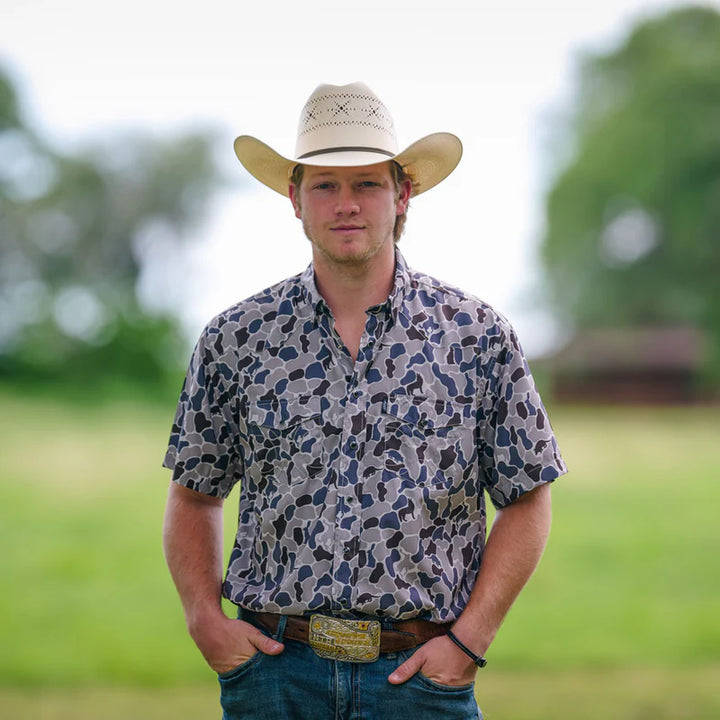 HOOEY MEN'S "SOL" SHORT SLEEVE PEARL SNAP GREY CAMO SHIRT