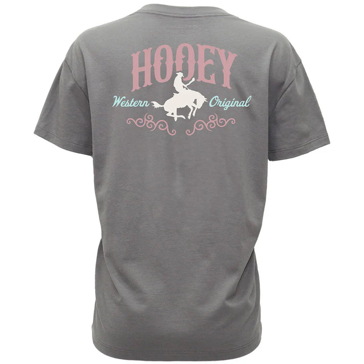 HOOEY WOMEN'S "SALADO" DARK GREY W/ PINK & TEAL LOGO T-SHIRT