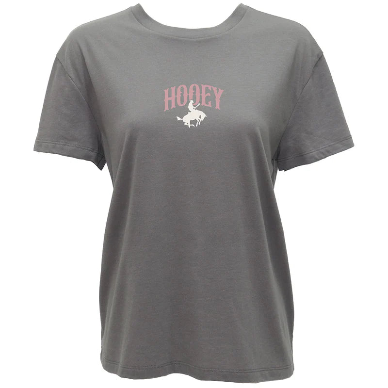 HOOEY WOMEN'S "SALADO" DARK GREY W/ PINK & TEAL LOGO T-SHIRT