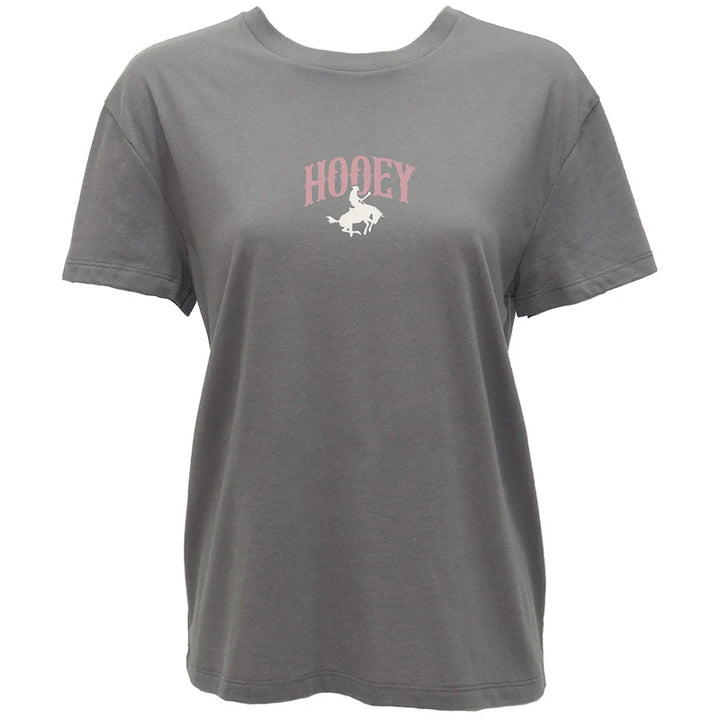 HOOEY WOMEN'S "SALADO" DARK GREY W/ PINK & TEAL LOGO T-SHIRT