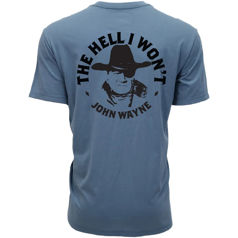 HOOEY MENS JOHN WAYNE THE HELL I WONT DENIM BLUE T SHIRT