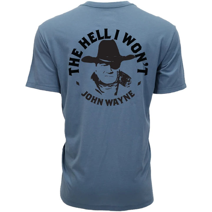 HOOEY MENS JOHN WAYNE THE HELL I WONT DENIM BLUE T SHIRT