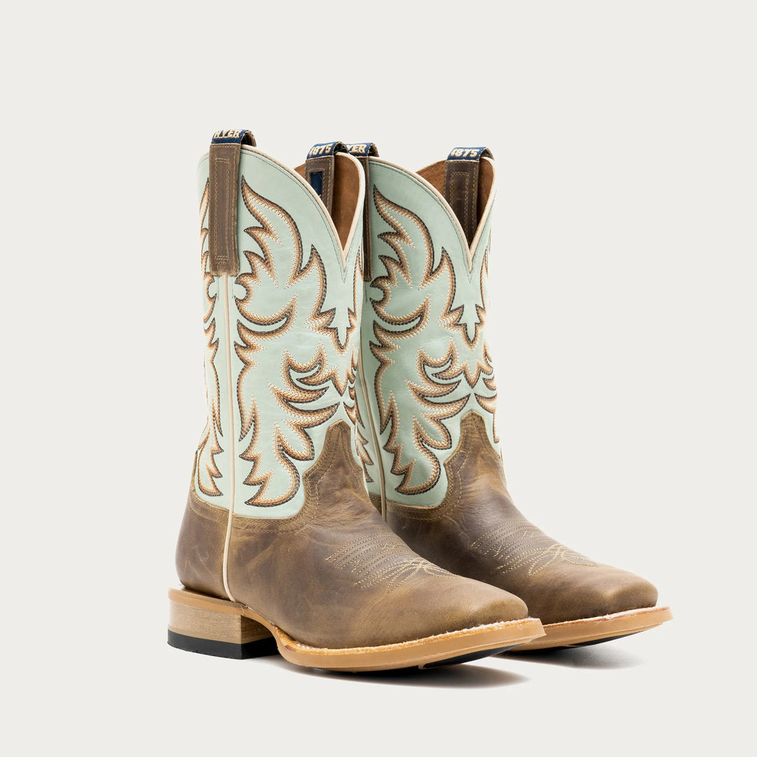 HYER WOMEN'S TOPEKA TAN Robin's Egg blue SHAFT Broad Square BOOT