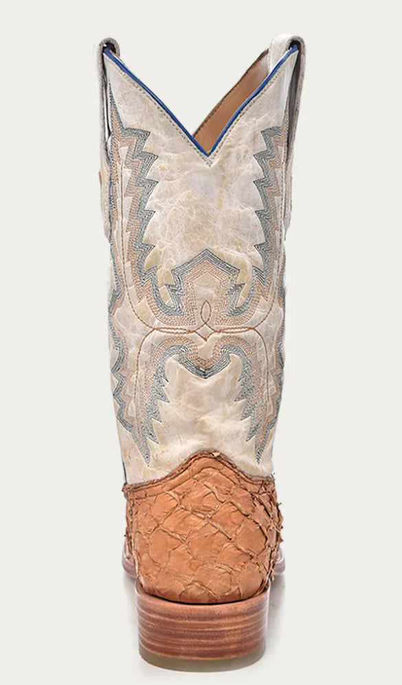 Corral MEN'S EMBROIDERY COGNAC PIRARUCU WHITE SQUARE TOE RODEO COWBOY BOOT