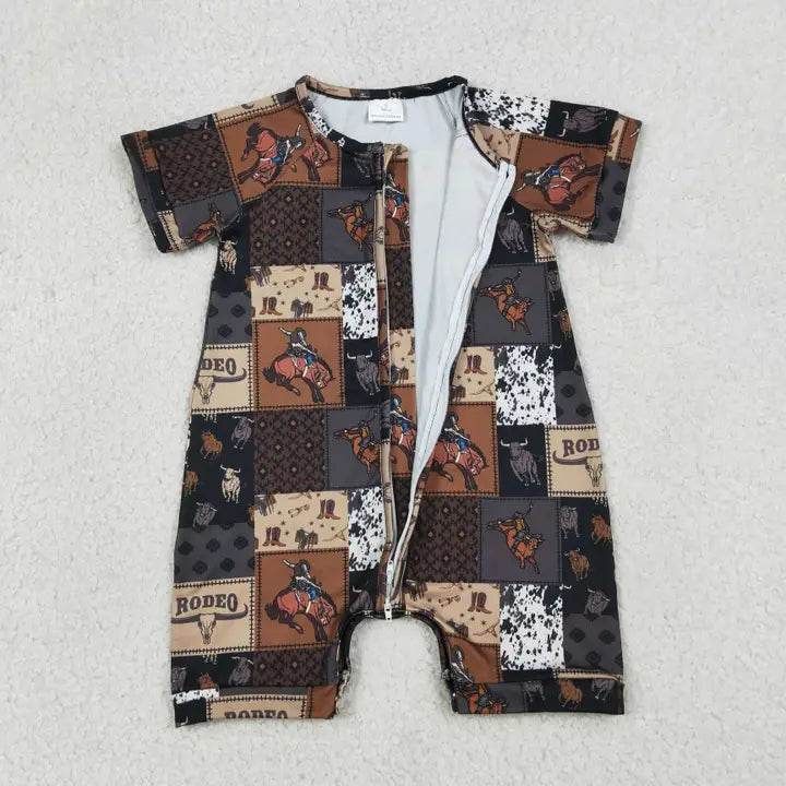 Faire Infant Boys Western Cowboy Rodeo Horse Summer Zip Rompers