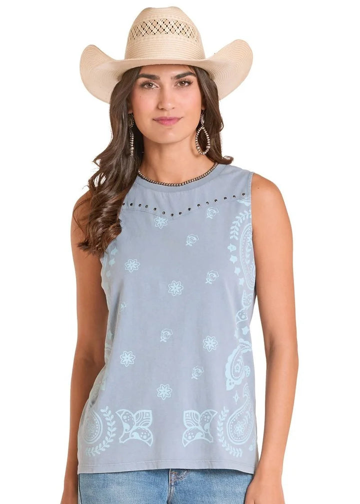 PANHANDLE SLIM WOMEN'S Bandana Sleeveless POWDER BLUE SHIRT