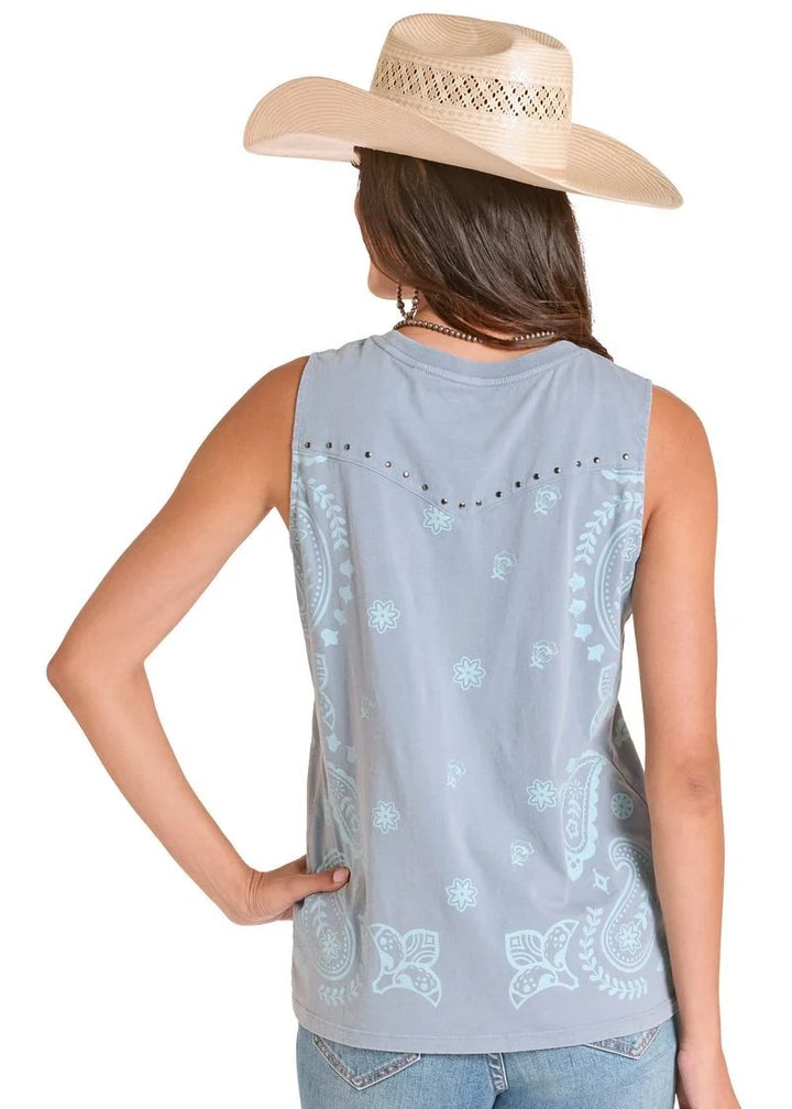 PANHANDLE SLIM WOMEN'S Bandana Sleeveless POWDER BLUE SHIRT
