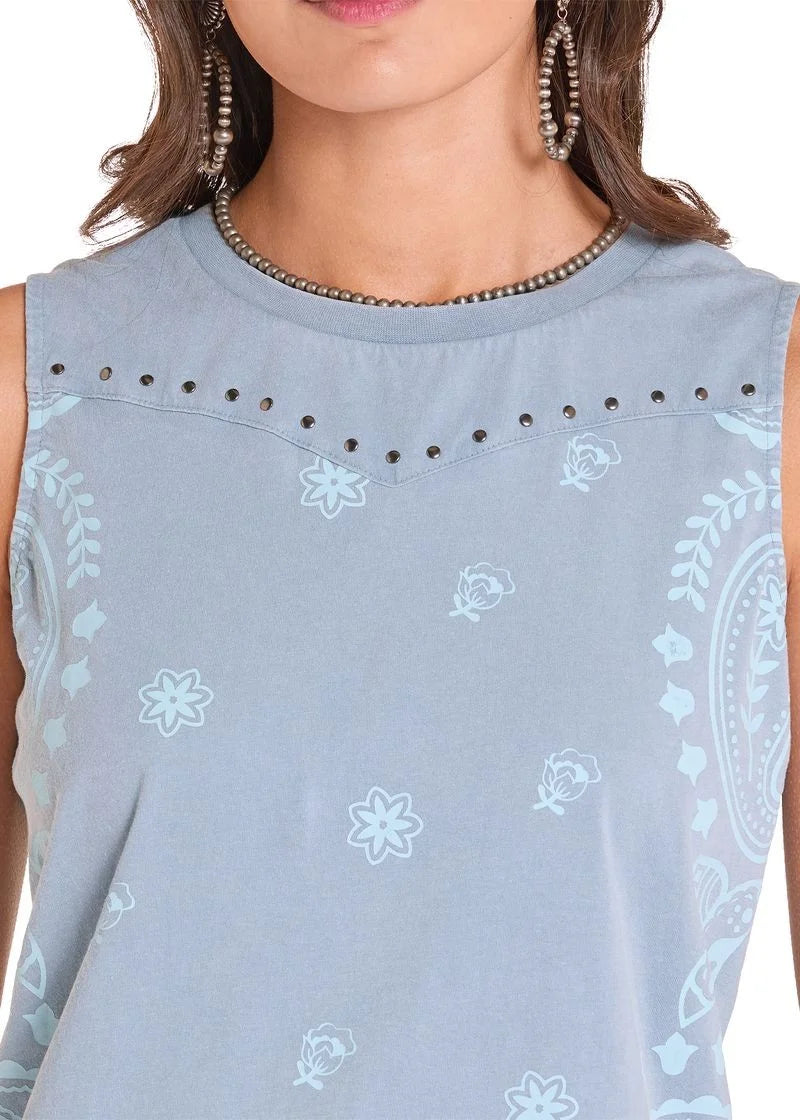 PANHANDLE SLIM WOMEN'S Bandana Sleeveless POWDER BLUE SHIRT