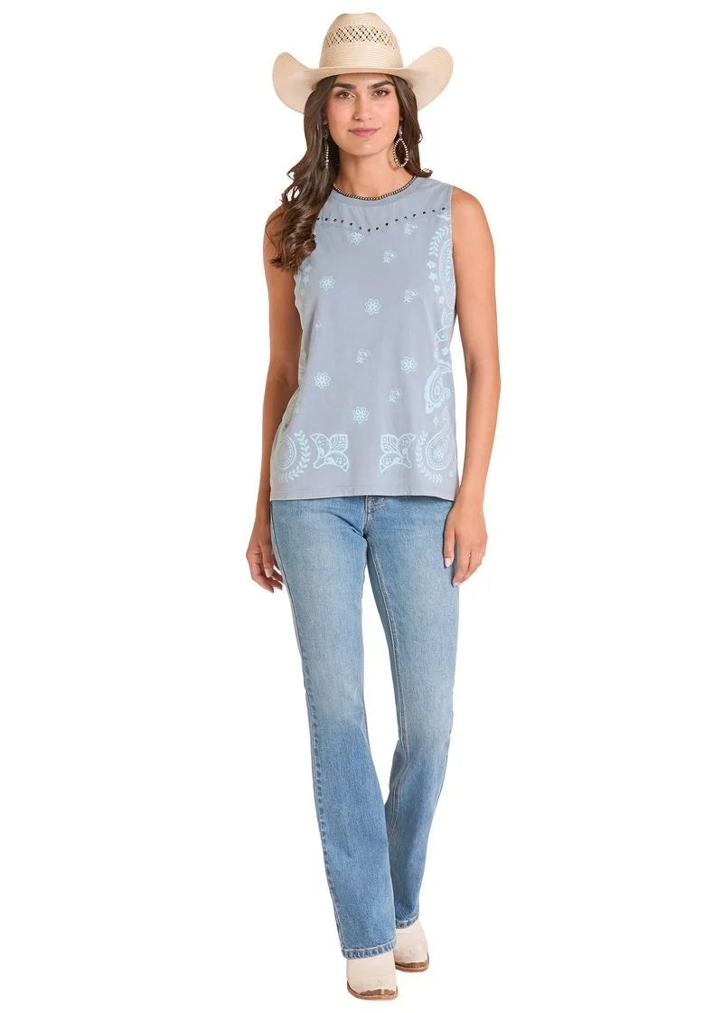 PANHANDLE SLIM WOMEN'S Bandana Sleeveless POWDER BLUE SHIRT