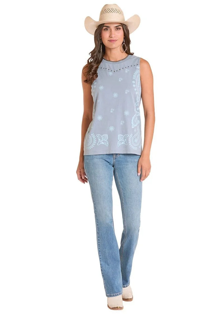 PANHANDLE SLIM WOMEN'S Bandana Sleeveless POWDER BLUE SHIRT
