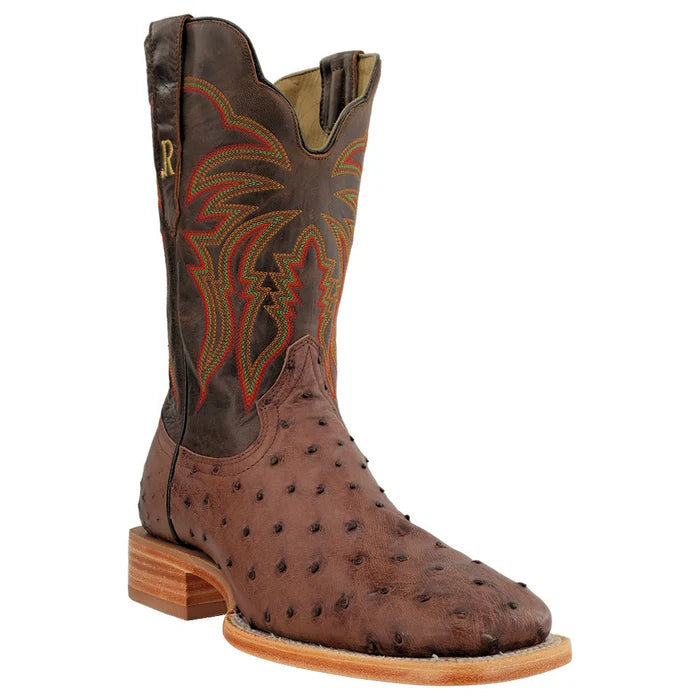 R WATSON MEN'S KANGO TOBAC FULL QUILL OSTRICH / TUSCANY MEIL WIDE SQUARE TOE BOOT