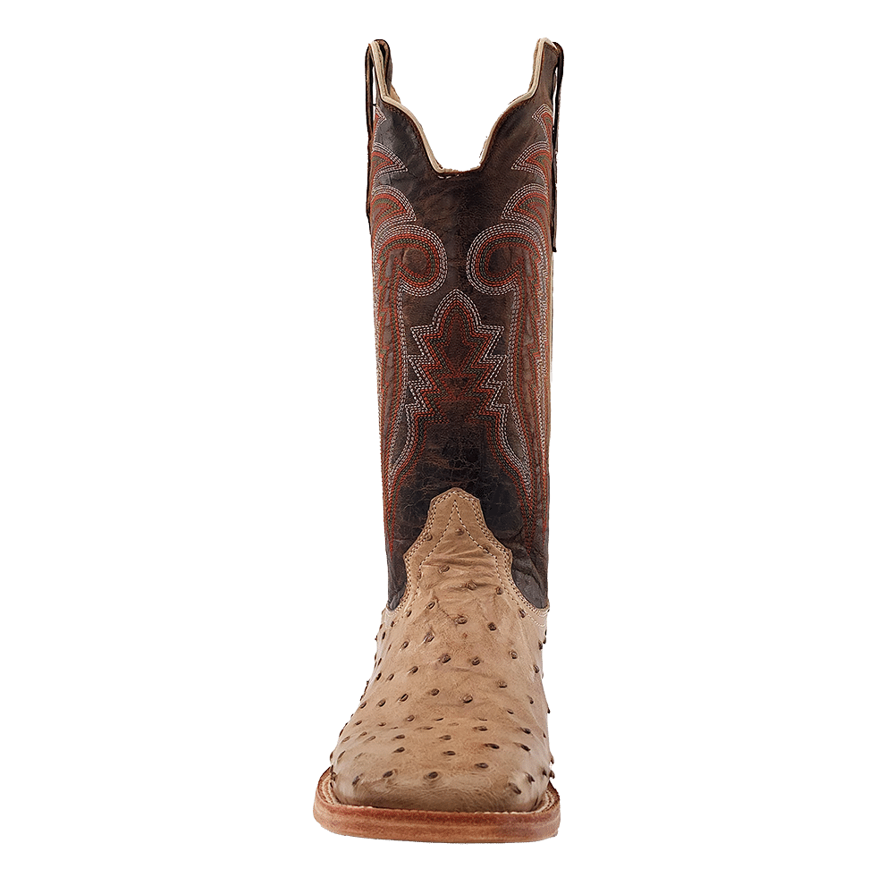 R. WATSON MEN'S SAND BRUCIATO FULL QUILL OSTRICH 13" WIDE SQUARE TOE BOOTS