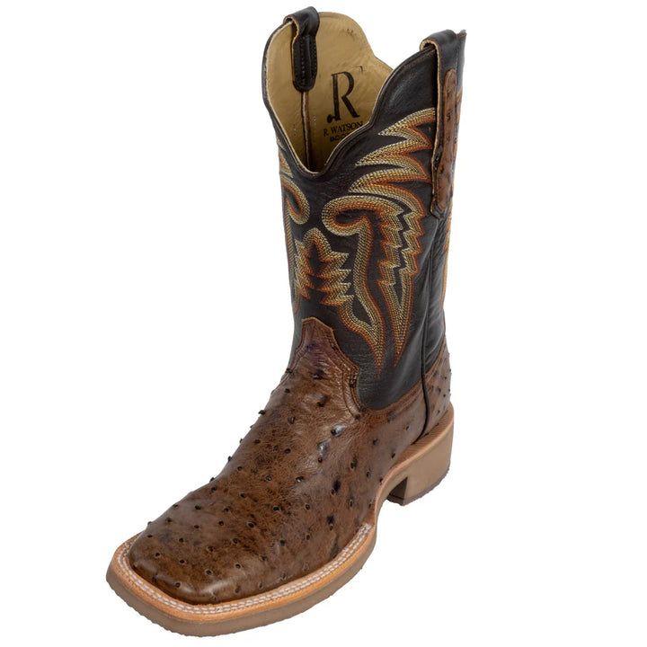 R. Watson Men's Kango Full Quill Ostrich, Crepe Sole Square Toe Boot
