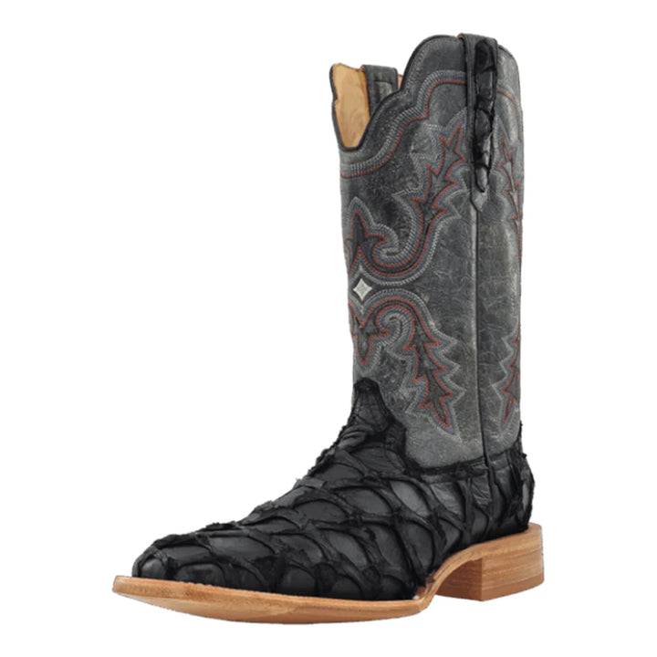 R. Watson Men’s Matte Black Pirarucu Square Toe Boot