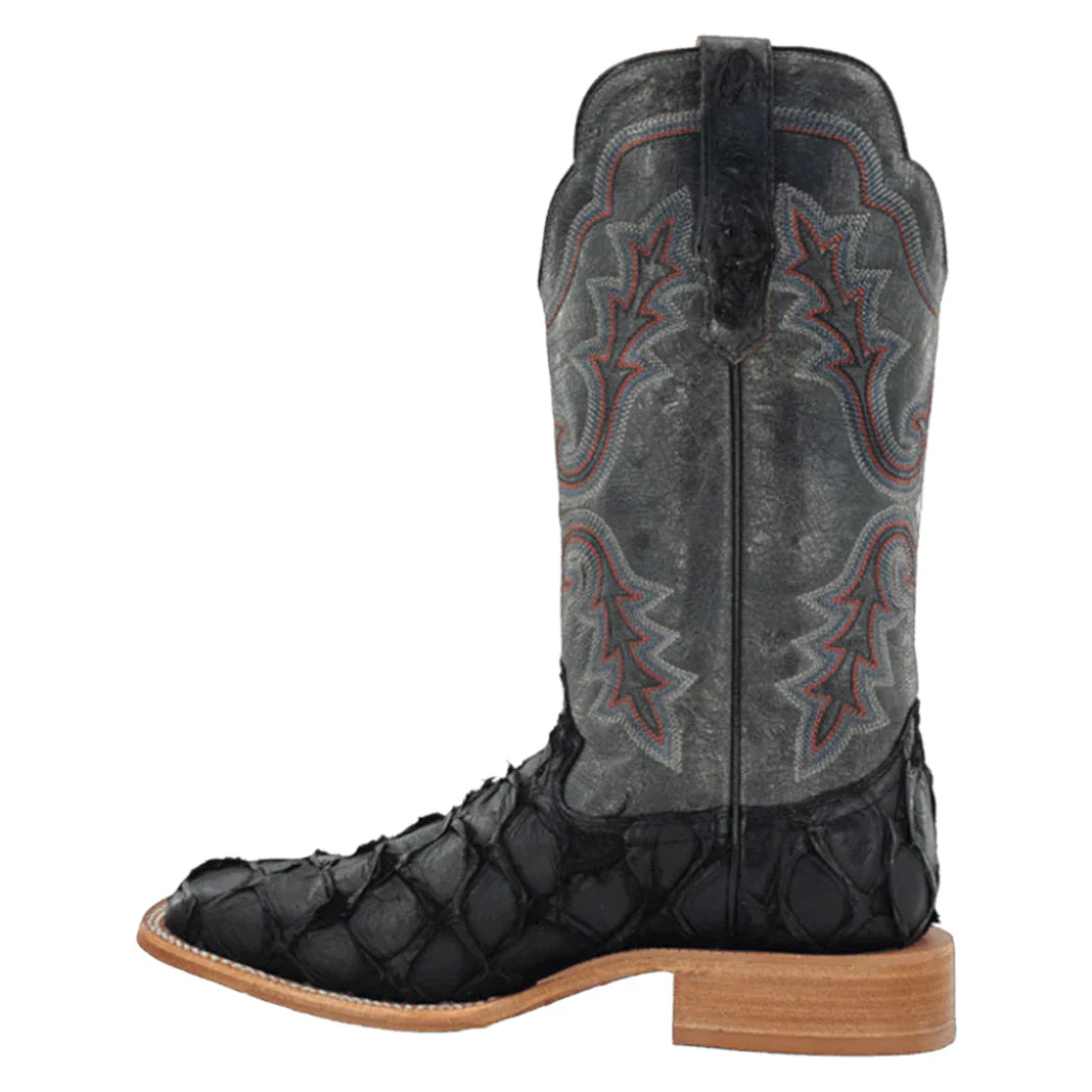 R. Watson Men’s Matte Black Pirarucu Square Toe Boot