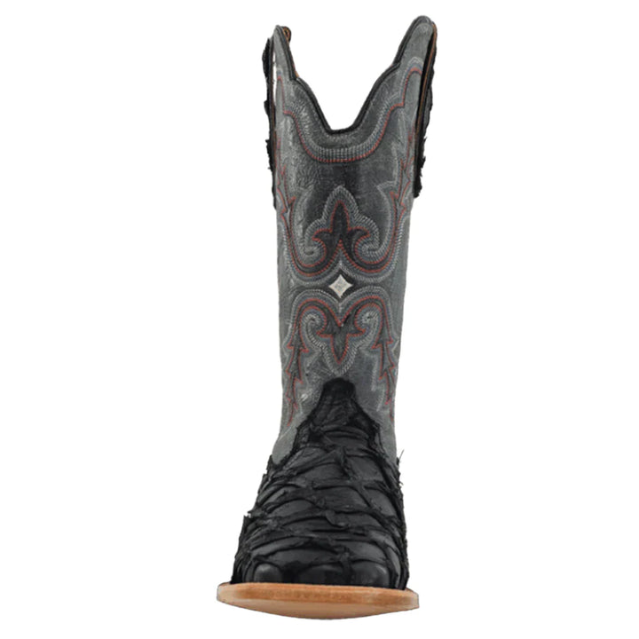 R. Watson Men’s Matte Black Pirarucu Square Toe Boot