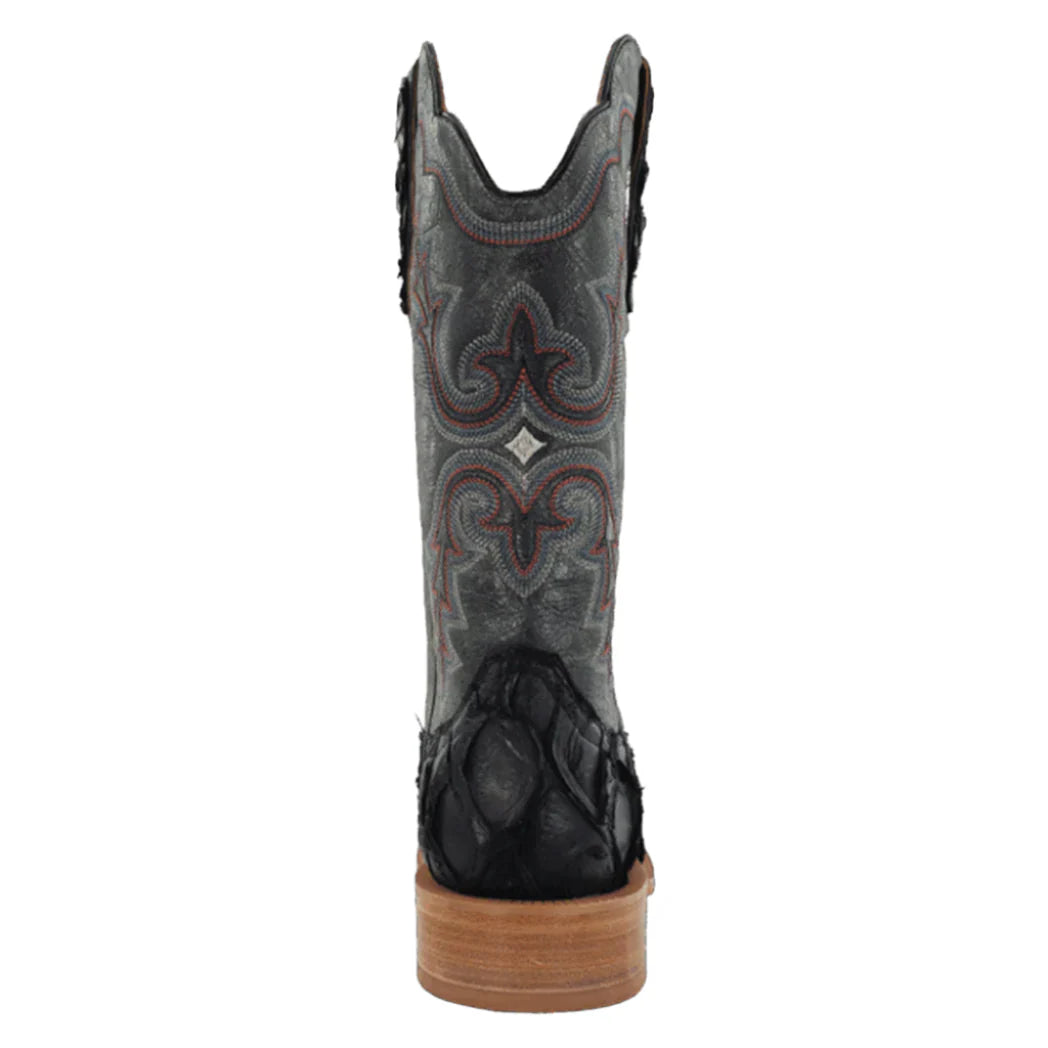 R. Watson Men’s Matte Black Pirarucu Square Toe Boot