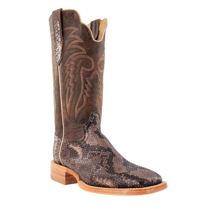 R. Watson Men's Rustic Python Belly Wide Square Toe Cowboy Boot