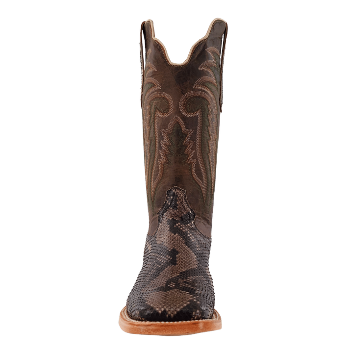 R. Watson Men's Rustic Python Belly Wide Square Toe Cowboy Boot