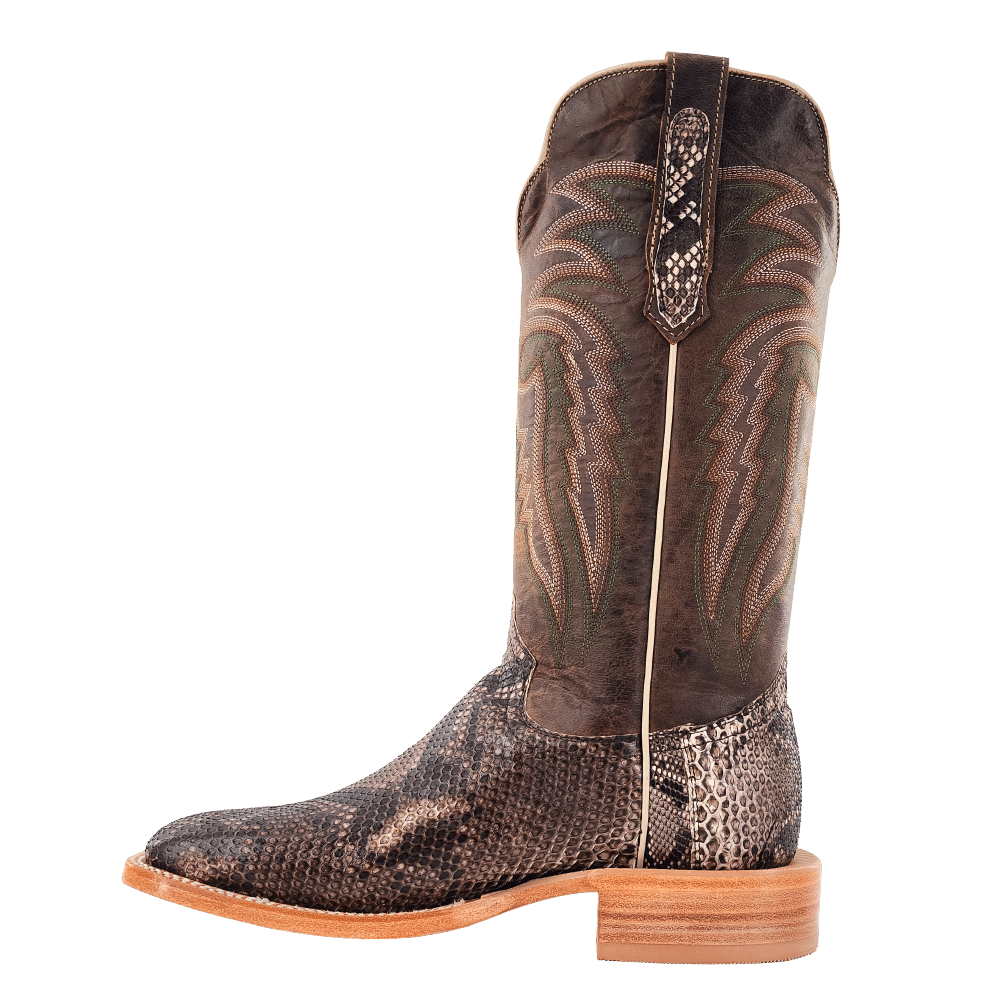 R. Watson Men's Rustic Python Belly Wide Square Toe Cowboy Boot
