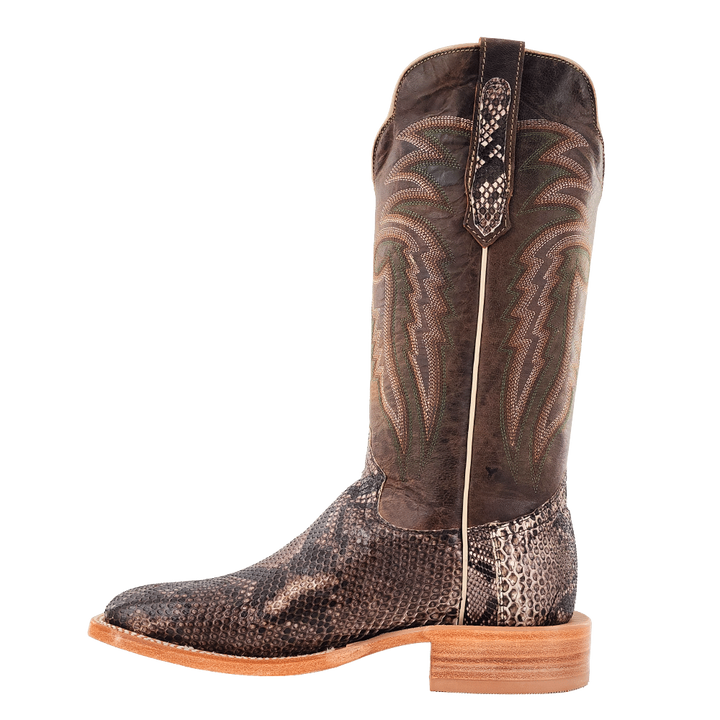 R. Watson Men's Rustic Python Belly Wide Square Toe Cowboy Boot